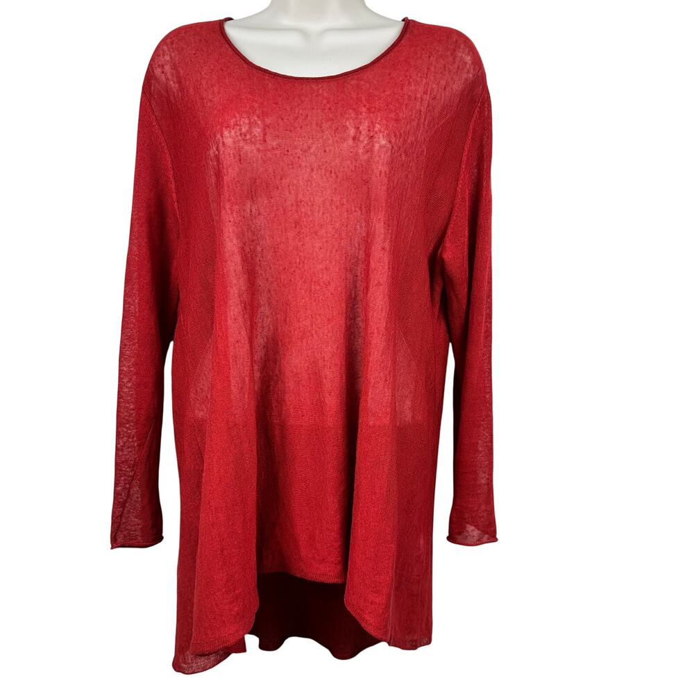 Eileen Fisher Organic Linen Crepe Knit Sweater Long Sleeve Serrano Red Med